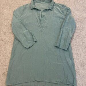 CP Shades Popover Tunic Top Womens S Aqua Linen Silk V-Neck Collared Blouse